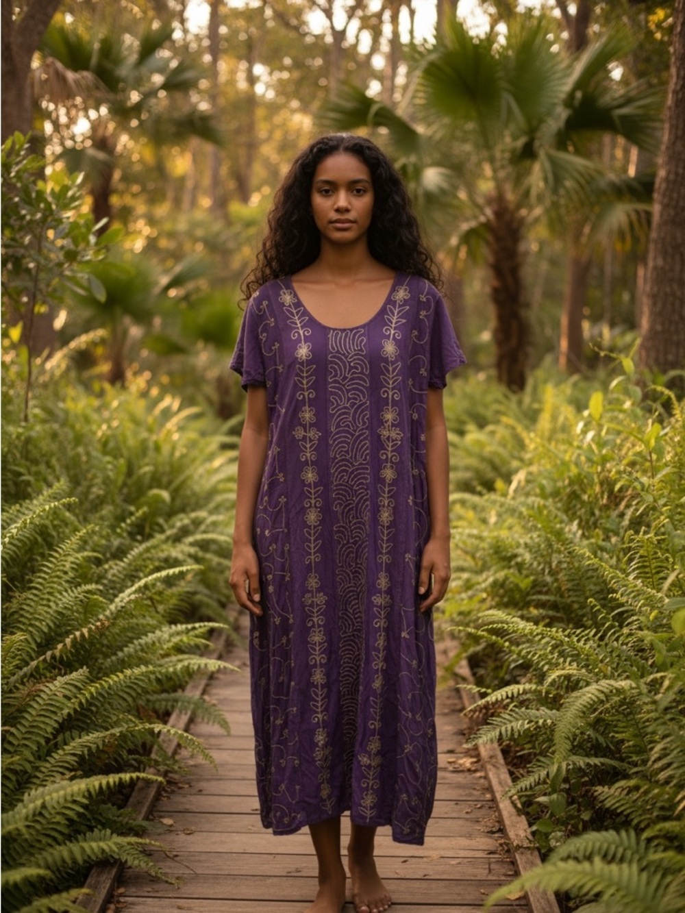 Sacred Threads Purple Maxi Dress with Gold Embroidery
